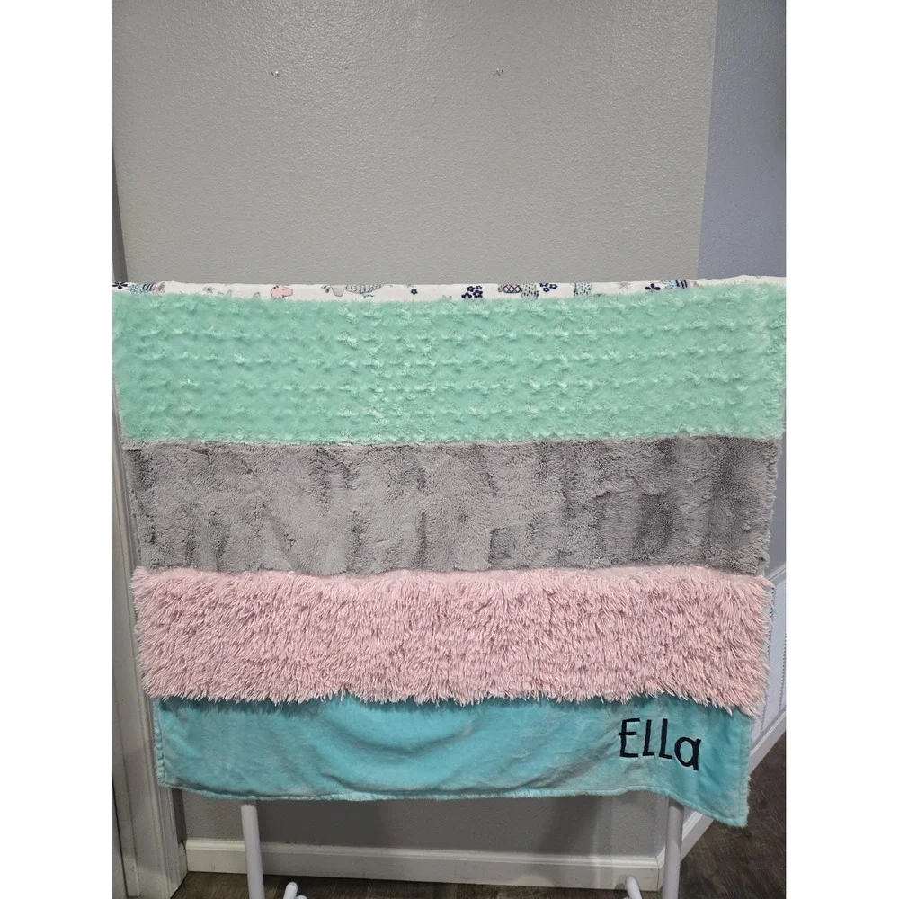 Girls Green Pink Blue Small Blanket With Name 